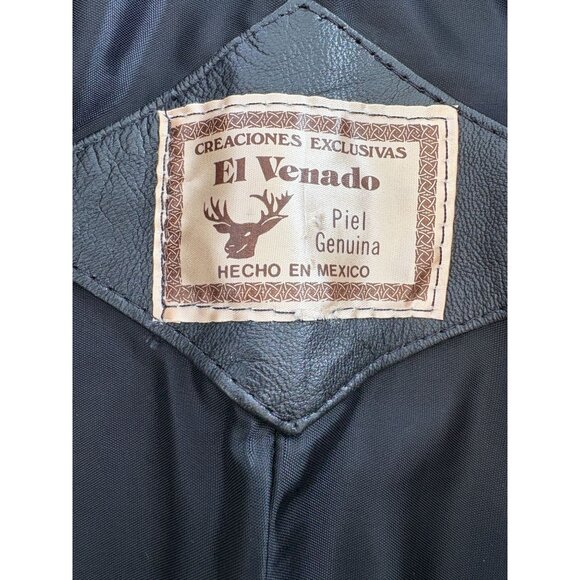 El Venado Mexico Women's Vintage Lined Black Patterned Leather Coat - Picture 4 of 7